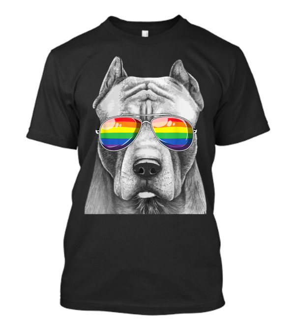Pitbull Wearing Rainbow Pride Flag Sunglasses T-Shirt