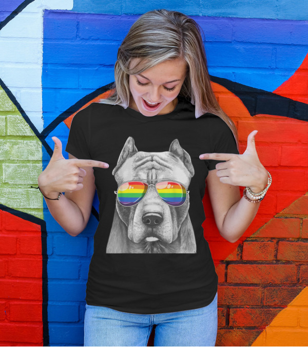 Pitbull Wearing Rainbow Pride Flag Sunglasses T-Shirt