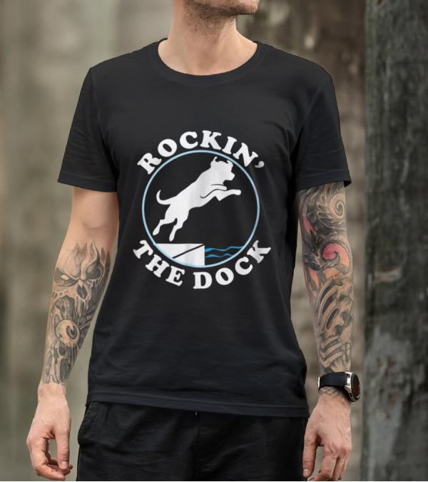 Rockin' The Dock Labrador Retriever Jumping Off Dock With Blue Waves T-Shirt