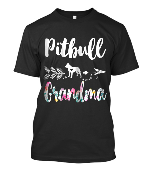 Pitbull Grandma Floral Heart Dog T-Shirt