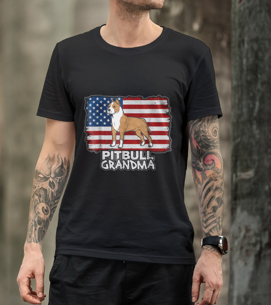 American Flag Pitbull Grandma Patriotic Dog T-Shirt