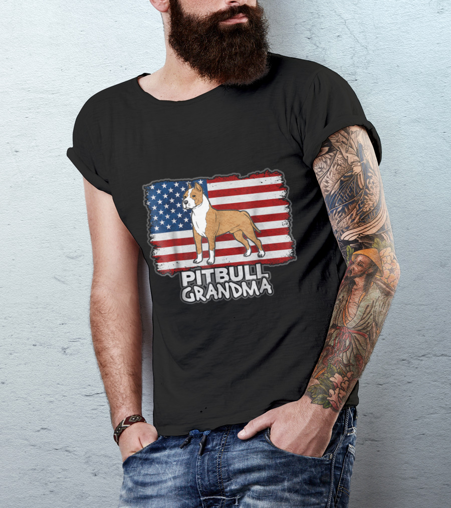 American Flag Pitbull Grandma Patriotic Dog T-Shirt