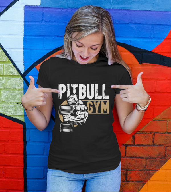 Pitbull Gym Strong Arm Lifting Dumbbells Muscular Dog T-Shirt