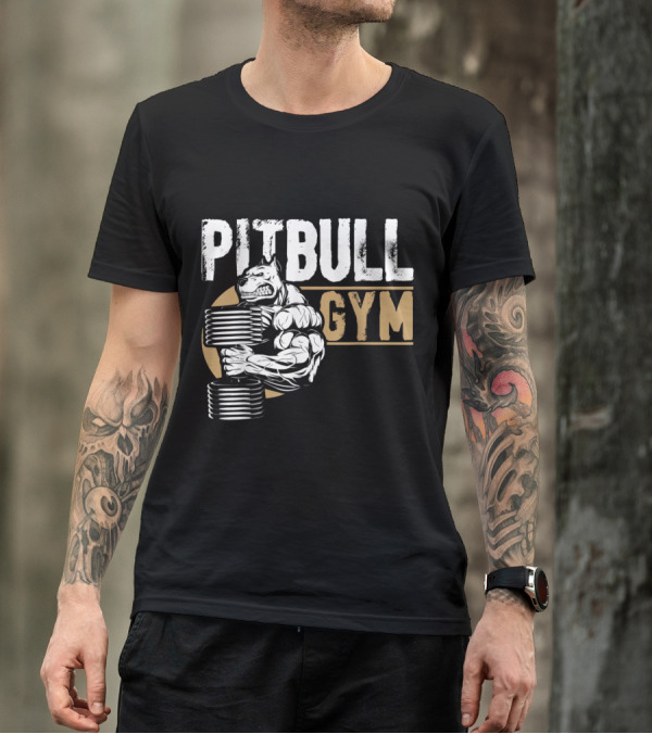 Pitbull Gym Strong Arm Lifting Dumbbells Muscular Dog T-Shirt