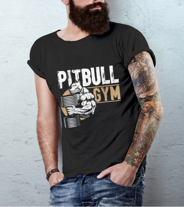 Pitbull Gym Strong Arm Lifting Dumbbells Muscular Dog T-Shirt