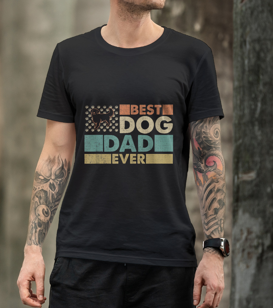 Best Dog Dad Ever Vintage Paw Print Golden Retriever T-Shirt