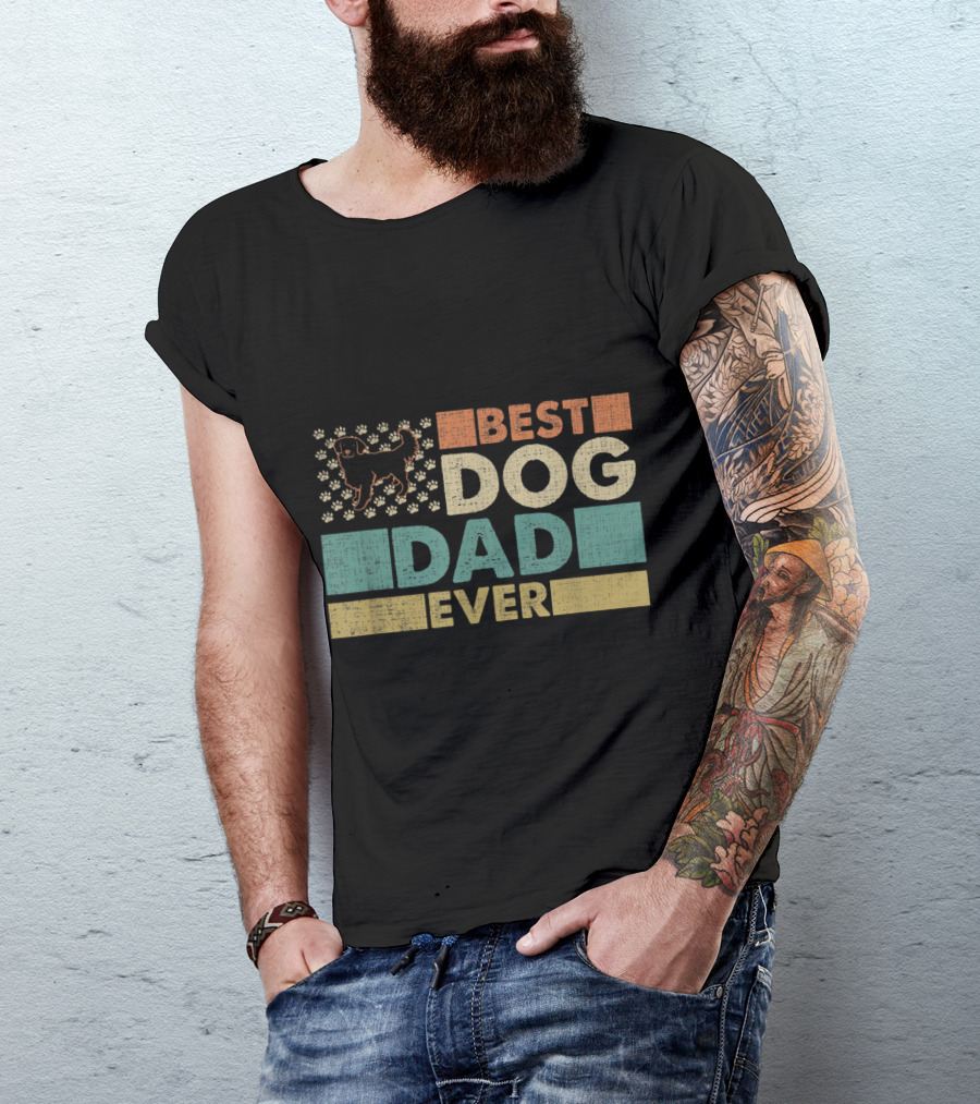 Best Dog Dad Ever Vintage Paw Print Golden Retriever T-Shirt