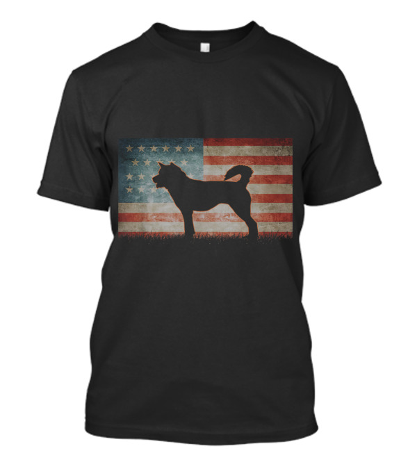 Vintage Siberian Husky Silhouette With USA Flag Background T-Shirt