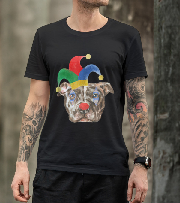 Pitbull With Jester Hat And Clown Face Paint T-Shirt