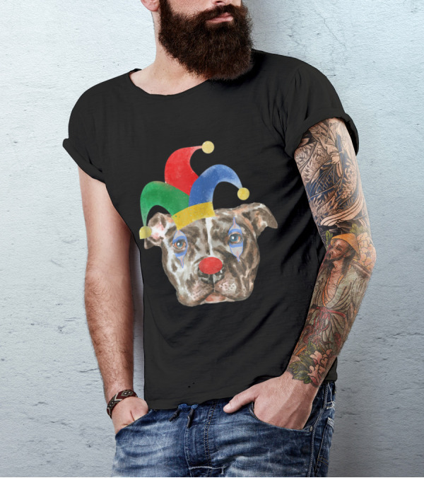 Pitbull With Jester Hat And Clown Face Paint T-Shirt