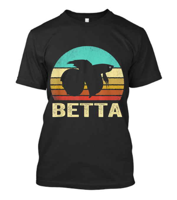 Betta Retro Fish Silhouette Vintage Sunset Stripes T-Shirt