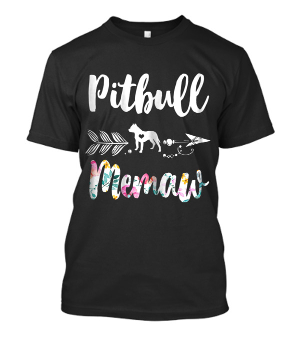 Pitbull Memaw Floral Design With Heart And Arrow Elements T-Shirt