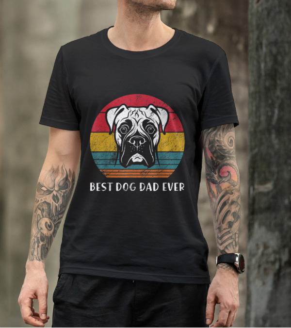Vintage Boxer Best Dog Dad Ever Retro Stripes T-Shirt