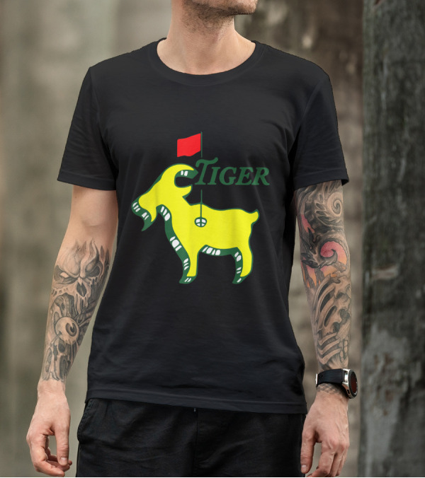 Tiger Goat With Masters Golf Flag Motif T-Shirt
