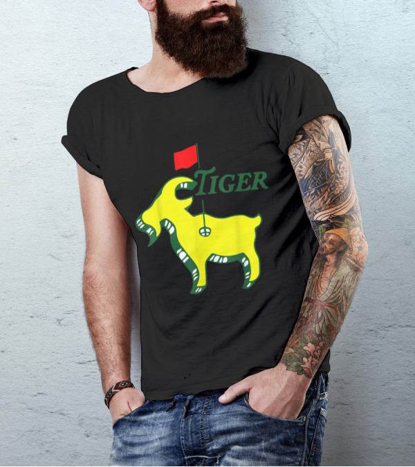 Tiger Goat With Masters Golf Flag Motif T-Shirt