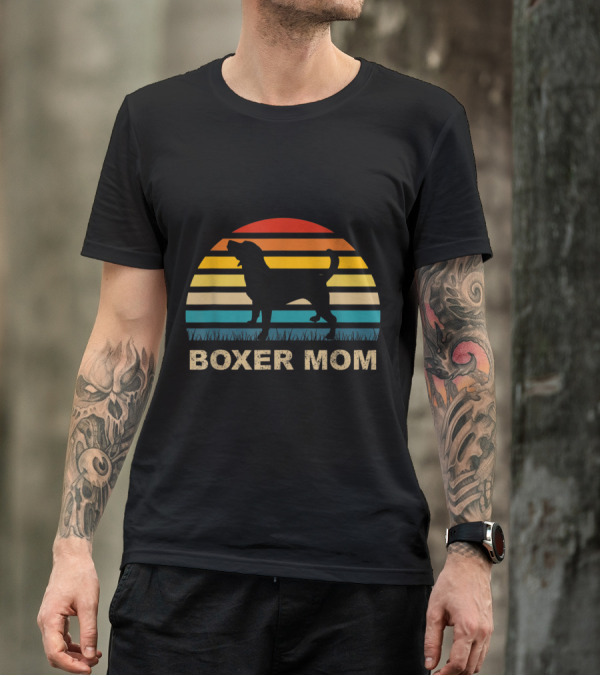 Boxer Mom Retro Sunset Stripes T-Shirt