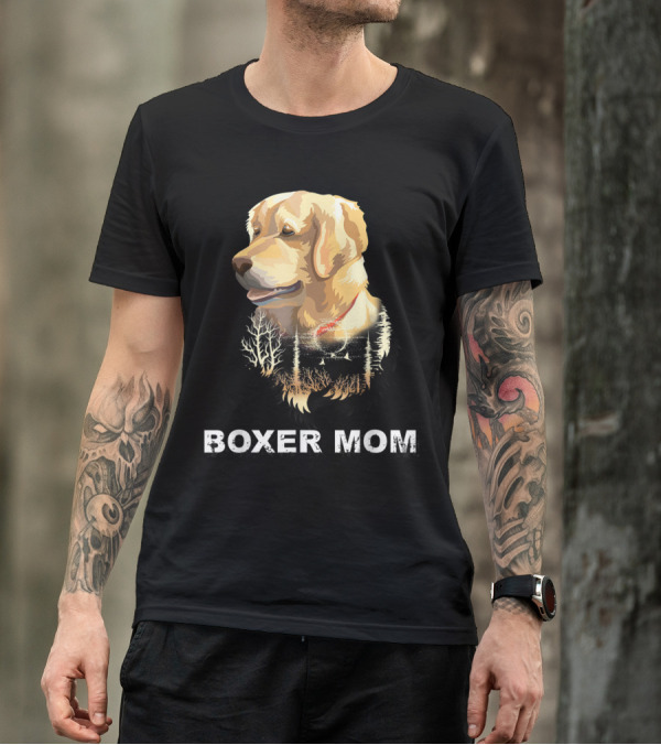 Boxer Mom Dog Silhouette Forest Scene T-Shirt