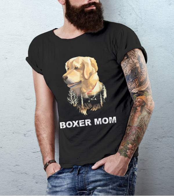 Boxer Mom Dog Silhouette Forest Scene T-Shirt