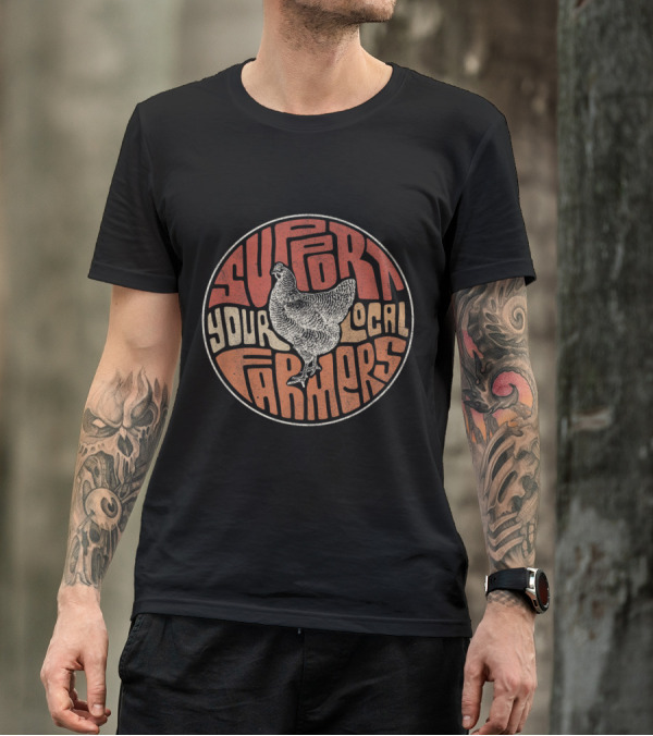 Support Your Local Farmers Chicken Retro Circular T-Shirt