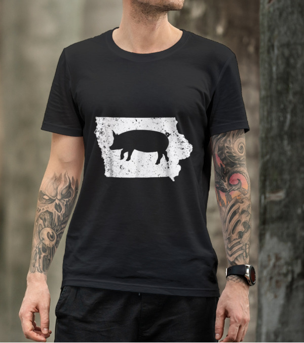 Iowa Pig Silhouette On State Outline - Support Your Local Iowa Hog Farmers T-Shirt