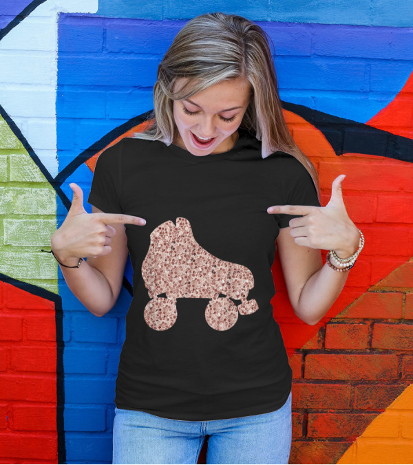 Vintage Roller Derby Skate With Rose Gold Floral T-Shirt