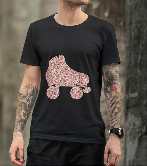 Vintage Roller Derby Skate With Rose Gold Floral T-Shirt