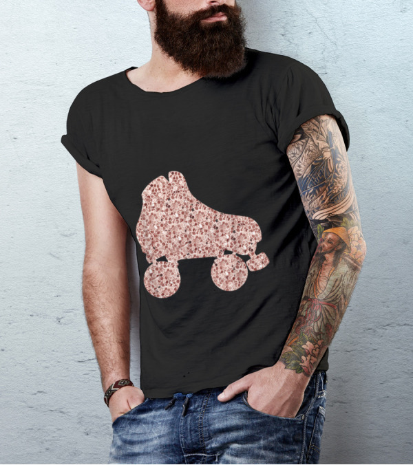 Vintage Roller Derby Skate With Rose Gold Floral T-Shirt