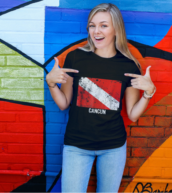 Vintage Cancun Distressed Dive Flag Scuba Diving T-Shirt