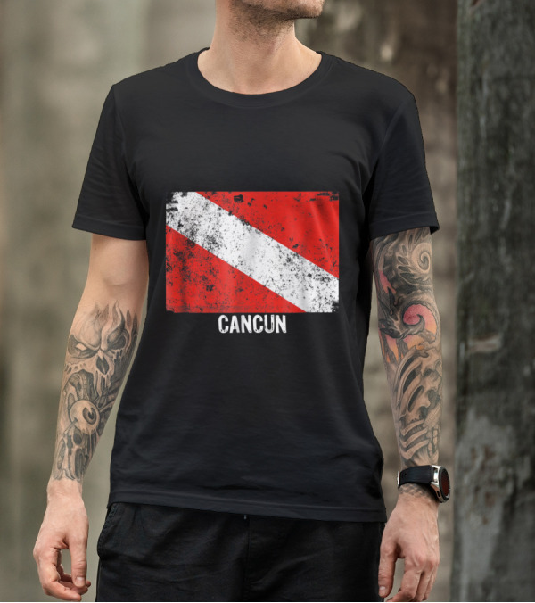 Vintage Cancun Distressed Dive Flag Scuba Diving T-Shirt