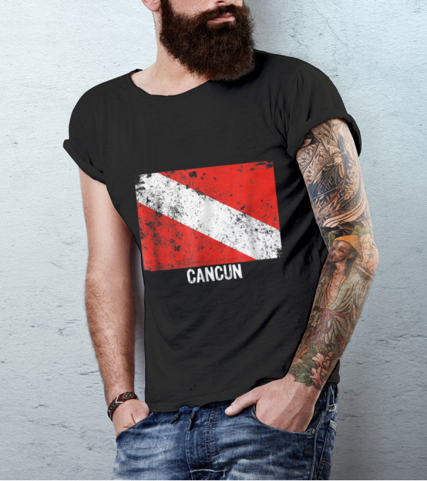 Vintage Cancun Distressed Dive Flag Scuba Diving T-Shirt
