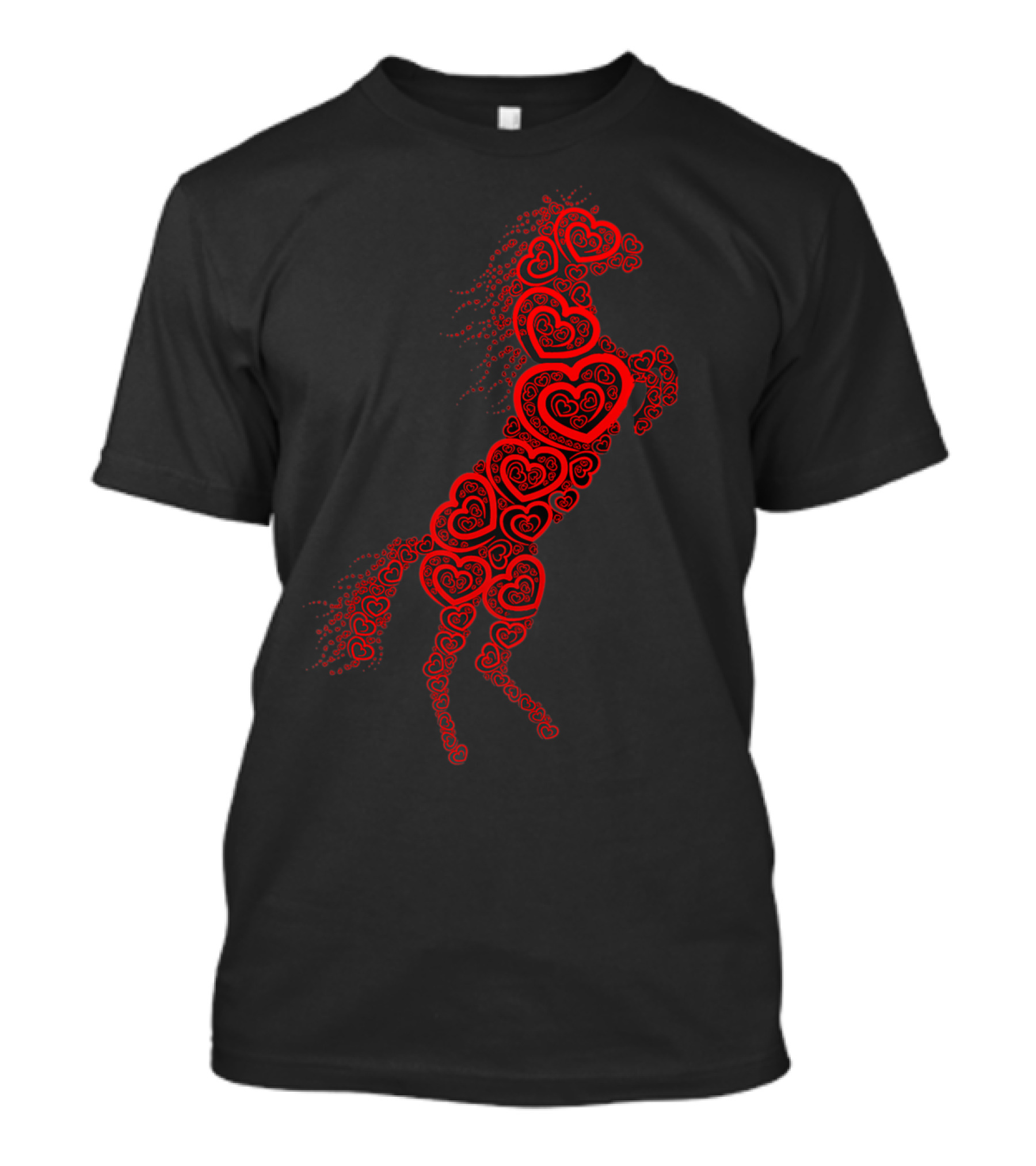 Romantic Horse Lovers Red Heart Pattern Galloping Elegance T-Shirt