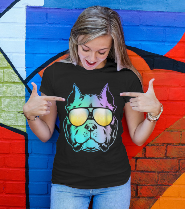 Pitbull Neon Bully With Sunglasses In Vibrant Colors T-Shirt