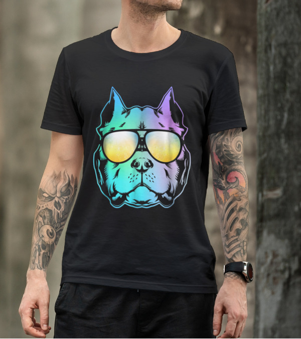 Pitbull Neon Bully With Sunglasses In Vibrant Colors T-Shirt