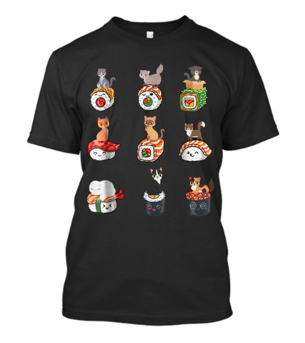 Cats On Sushi Rolls Featuring Cute Feline Characters Encased In Delicious Sushi Pieces T-Shirt