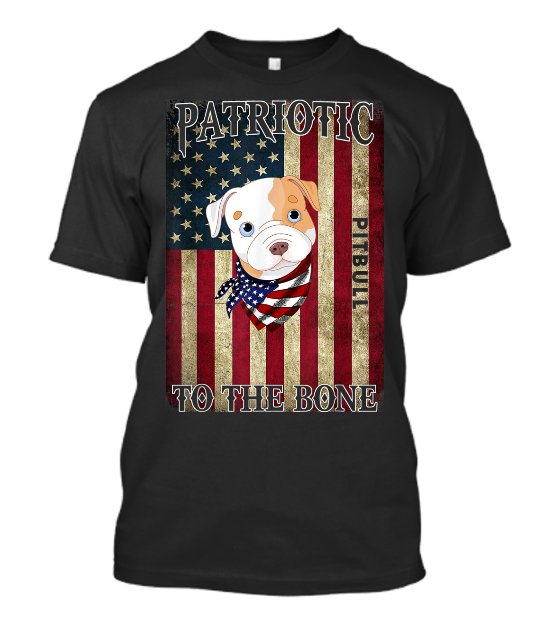 Patriotic Pitbull To The Bone With American Flag Background T-Shirt