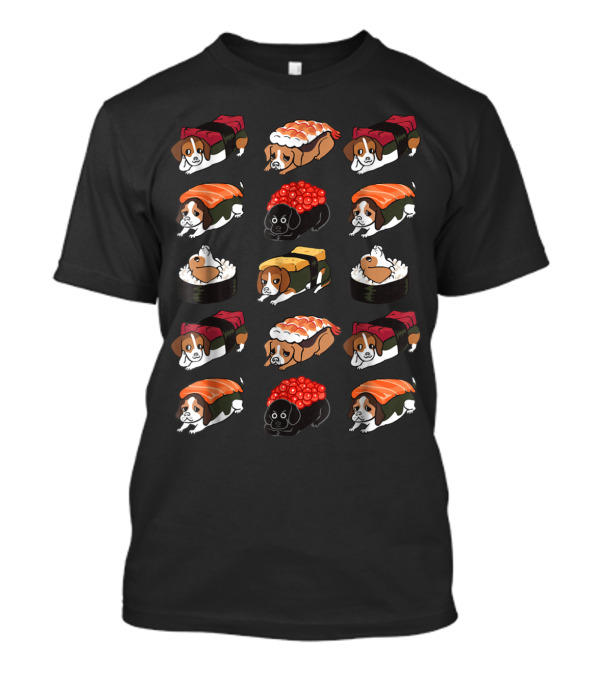 Beagle Sushi Nigiri And Maki Pattern With Rice And Fish Toppings T-Shirt