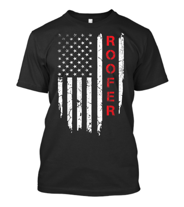Roofer With Distressed American Flag Graphic For 4th Of July Patriotic Celebrations T-Shirt