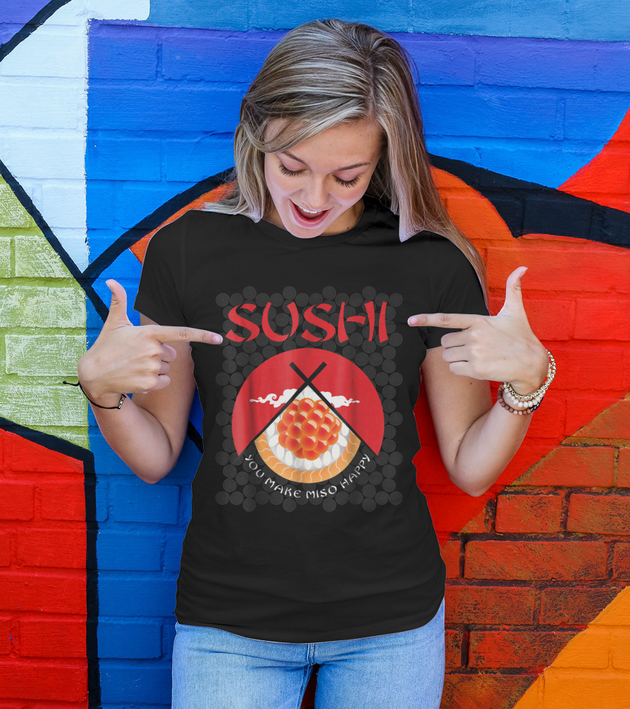 Sushi You Make Miso Happy Japanese Chef Bold Red Design With Chopsticks And Rice Circle T-Shirt
