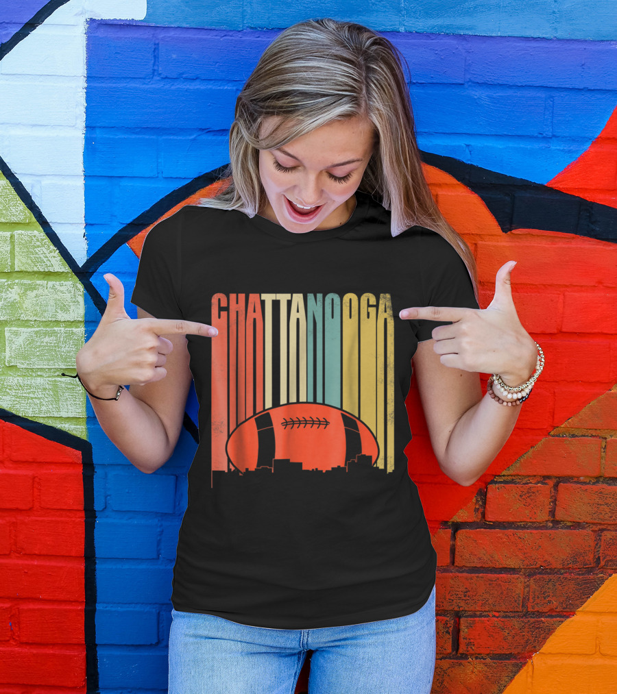 Retro Rugby Football Design Chattanooga Skyline Gradient T-Shirt