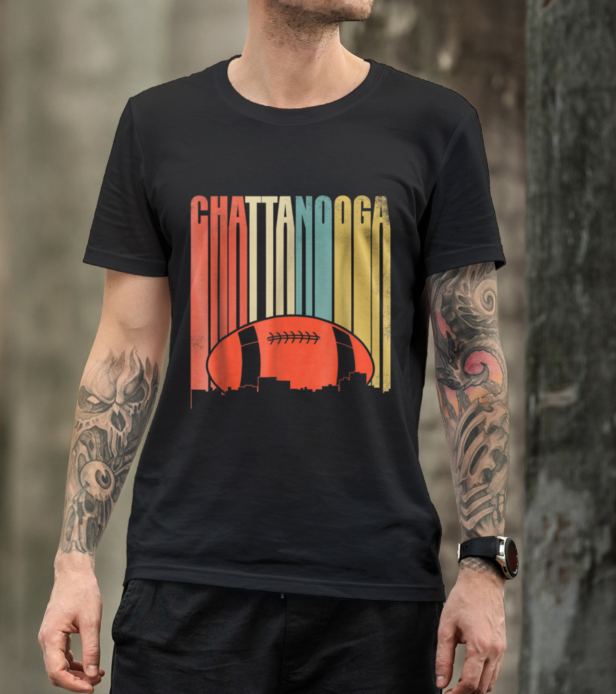 Retro Rugby Football Design Chattanooga Skyline Gradient T-Shirt
