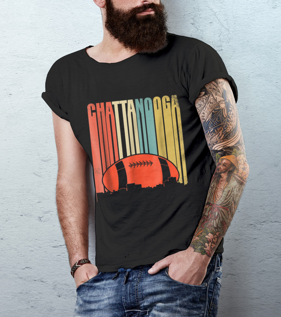 Retro Rugby Football Design Chattanooga Skyline Gradient T-Shirt