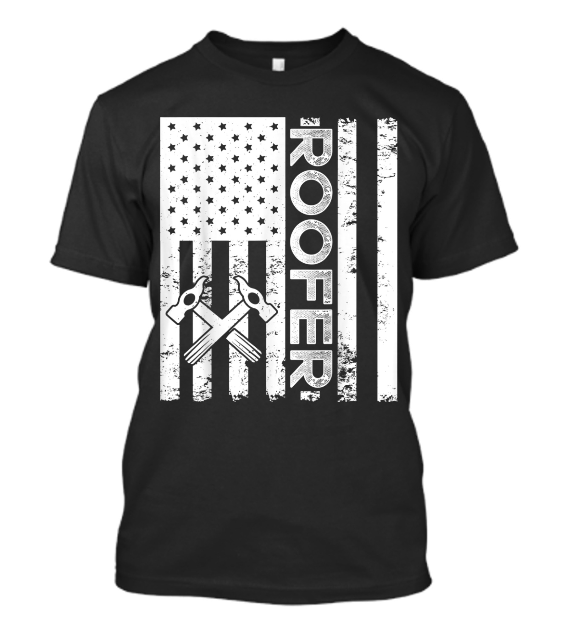 Roofer American Flag With Crossed Hammers T-Shirt