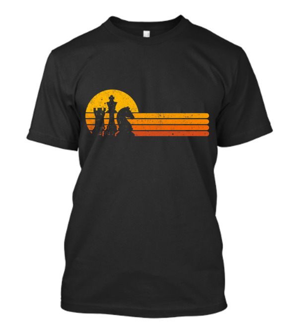 Vintage Chess Player Silhouette Against Retro Sunset Background T-Shirt