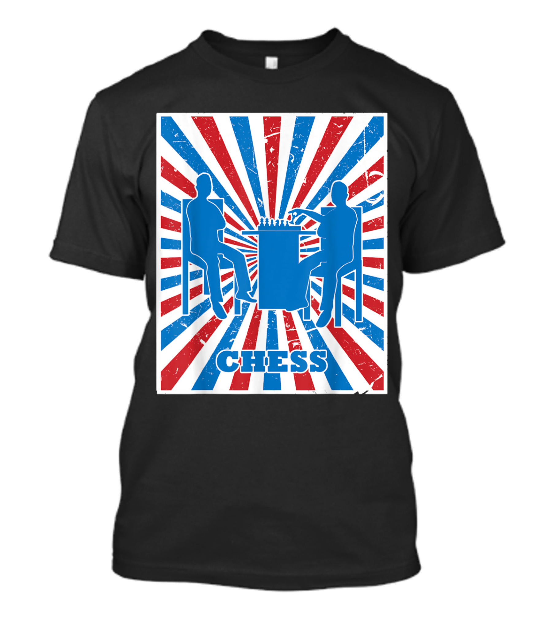 Vintage Chess Players Red White Blue Striped T-Shirt