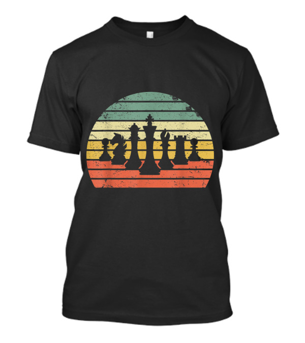 Vintage Chess Pieces With Retro Sunset Stripes T-Shirt