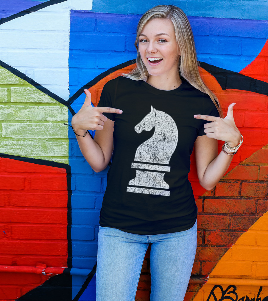 Vintage Chess White Knight Crackled Texture T-Shirt