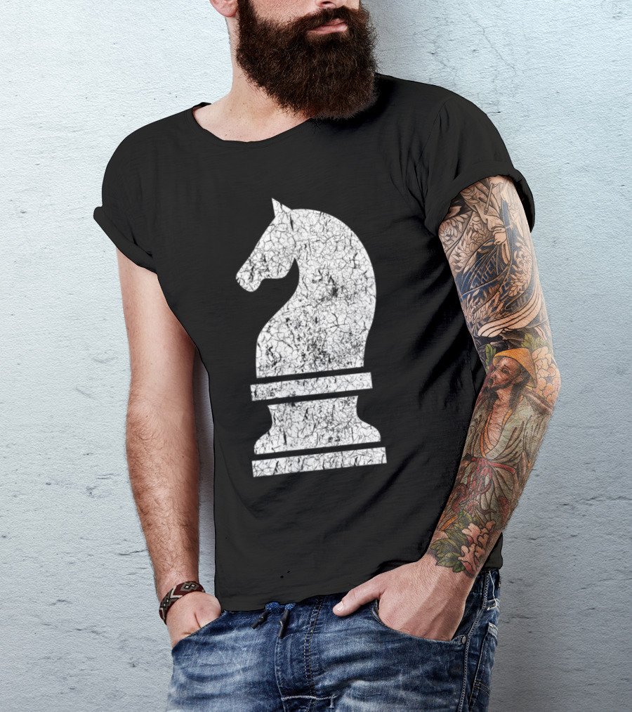 Vintage Chess White Knight Crackled Texture T-Shirt
