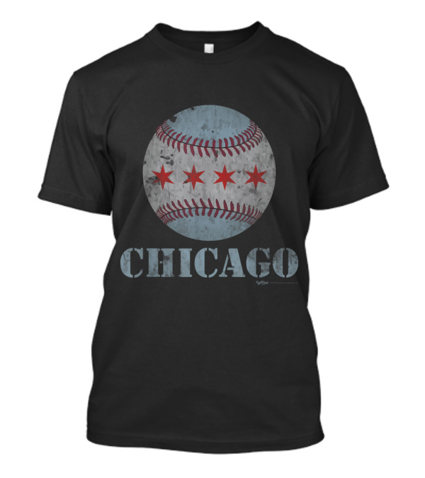 Chicago Flag Stars Vintage Baseball T-Shirt