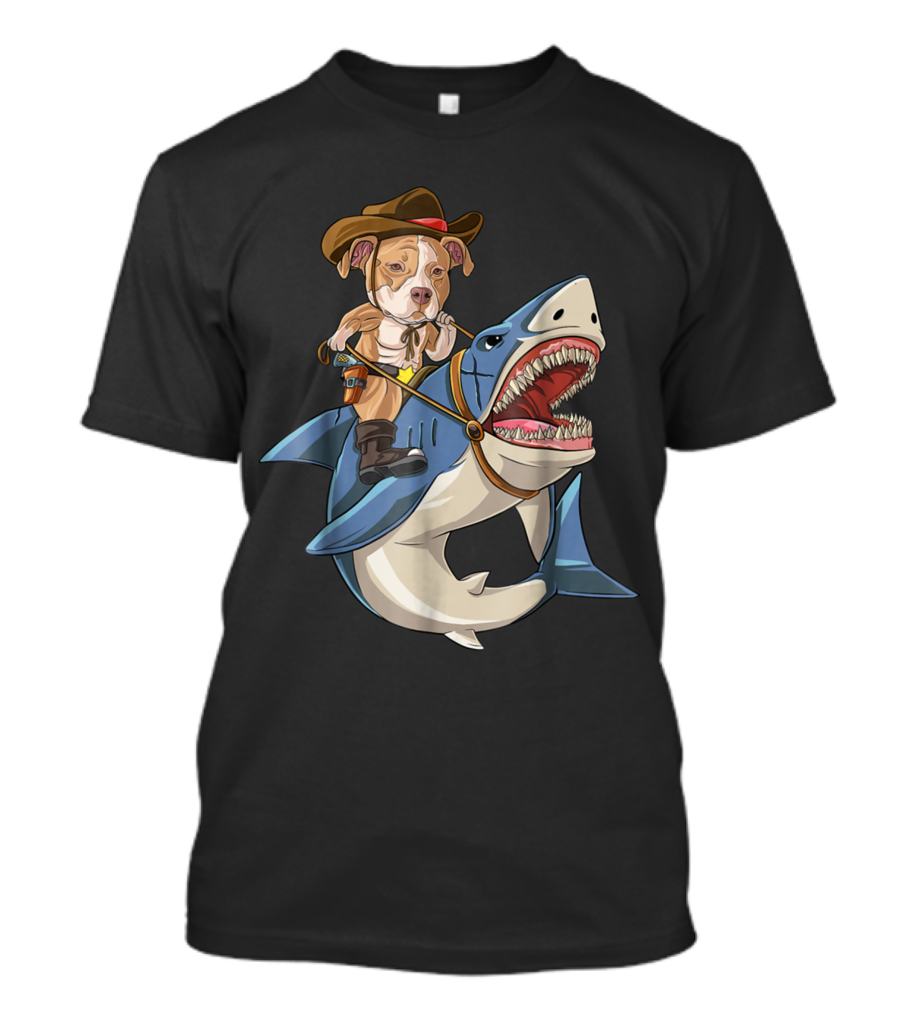Pitbull Cowboy Riding Shark Like A Boss Epic Adventure Image T-Shirt