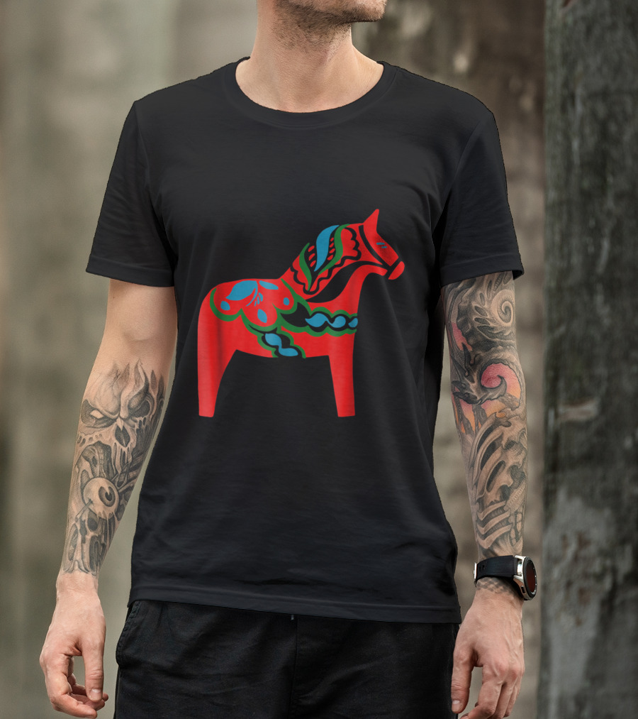 Swedish Dala Horse Red Dalecarlia Scandinavian Folk Art Traditional T-Shirt